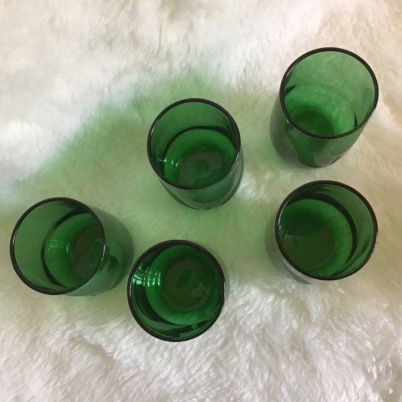 Rare Vintage Green Glass Etched Tulip Pitcher Set  with  5 Tumblers / Glasses - Picture 13 of 13